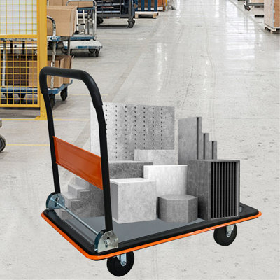 Flatbed Cart, 660lbs Heavy Duty Capacity Platform Hand Truck 360 Degree Swivel Wheels Foldable Push Hand Cart for Loading and Storage, Warehouse-Orang