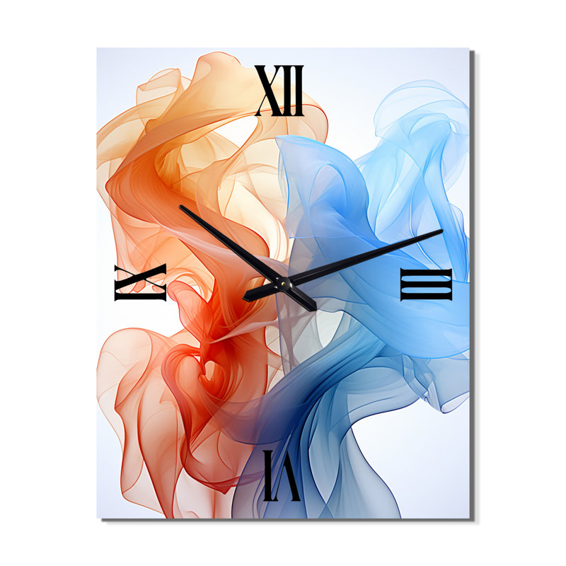Horloge murale abstraite à encre liquide bleue et orange IV, H 28 po x l 12 po x P 1 po