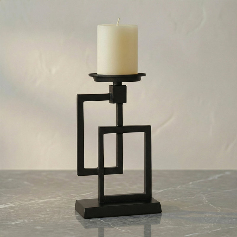 Caldwell Stacked Square 10.5" Black Aluminum Candle Holder, Black