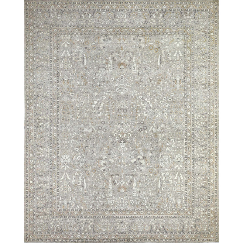 Tapis taupe noué à la main de haute qualité, Rectangle 12 pi x 15 pi