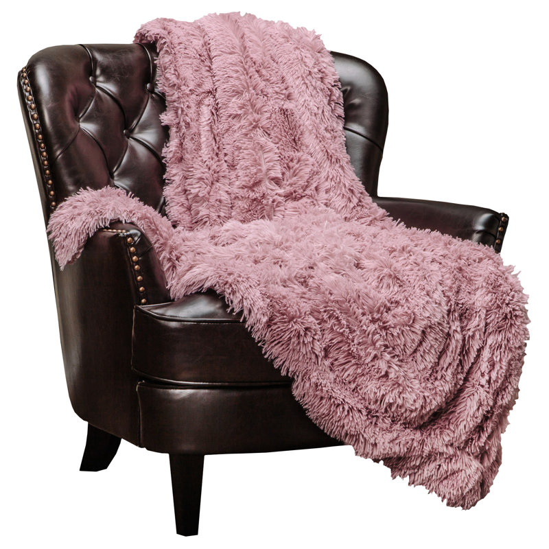 Long jeté en imitation fourrure de type sherpa à poil long très élégant Shaggy, l 50 po x L 65 po, Rose poudré