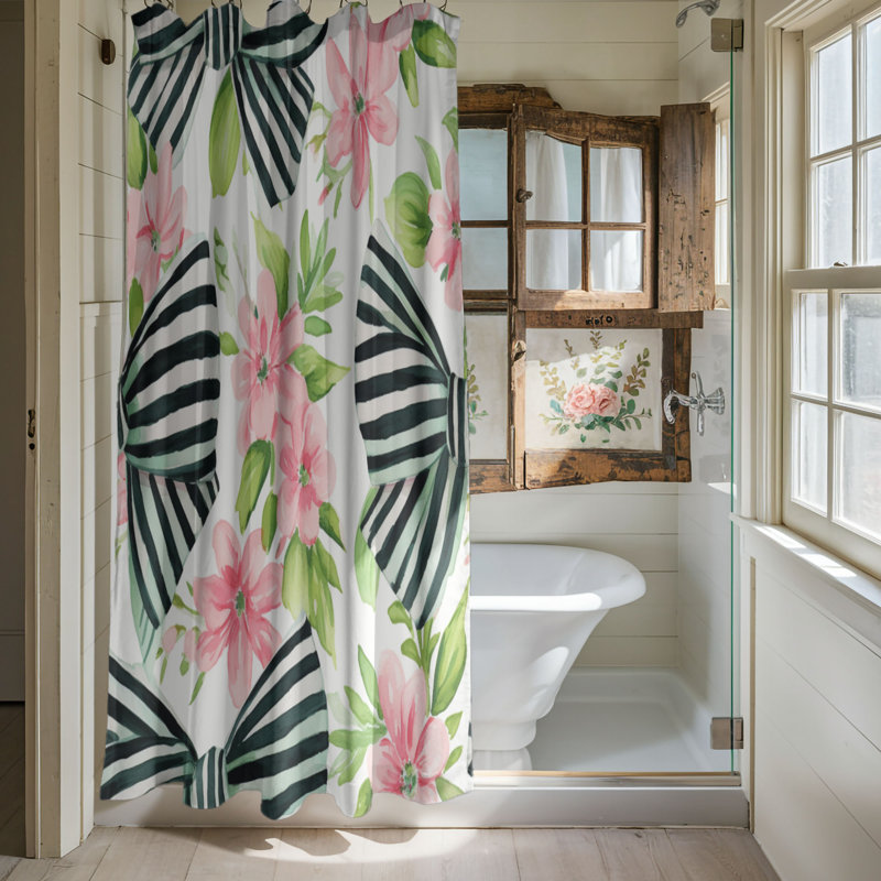 Stylish Black Striped Bow - 1 Piece Standard Shower Curtain, 74"H x 71"W