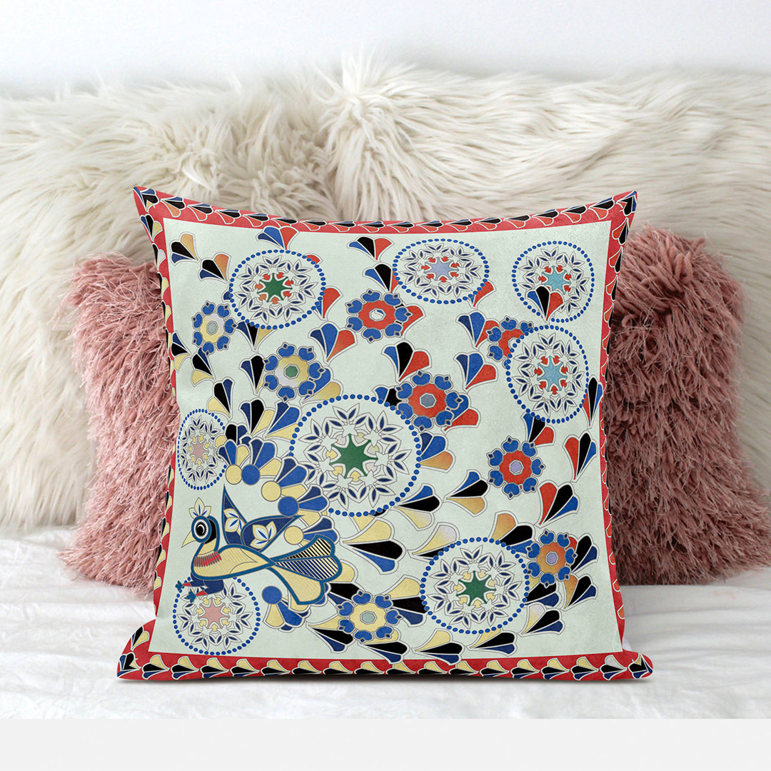 Glory of Flowers Peacock Floral Square Cushion With Filling