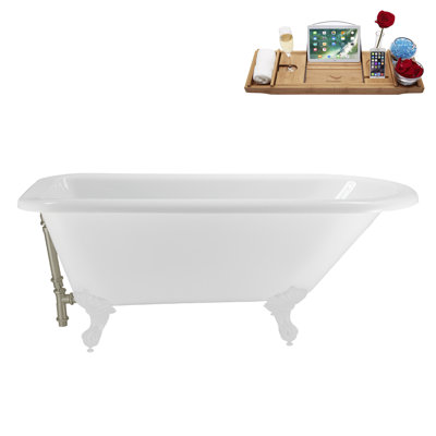 62" Streamline Clawfoot Tub,Tray,Drain, Clawfeet