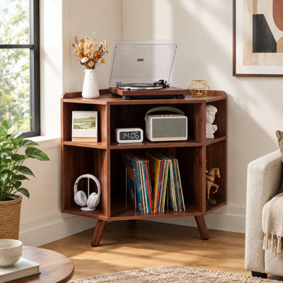 Support de tourne-disque d'angle à 3 niveaux avec station de charge et rangement pour médias