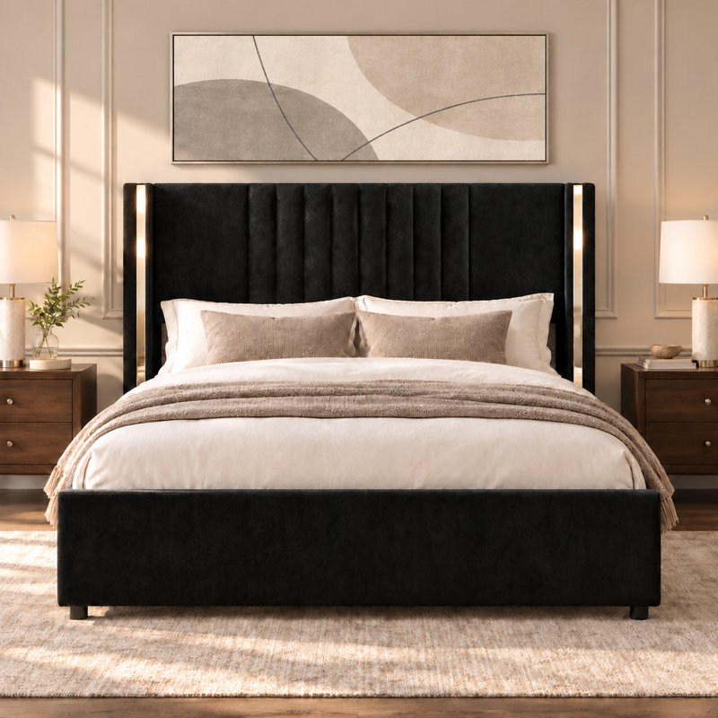Lit plateforme tapissier Velvet, Grand lit, Noir