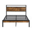 Structure de lit plateforme grand en métal avec tête de lit et pied de lit en bois avec doublure USB, pas de sommier, grand rangement sous le lit, assemblage facile-1982140197