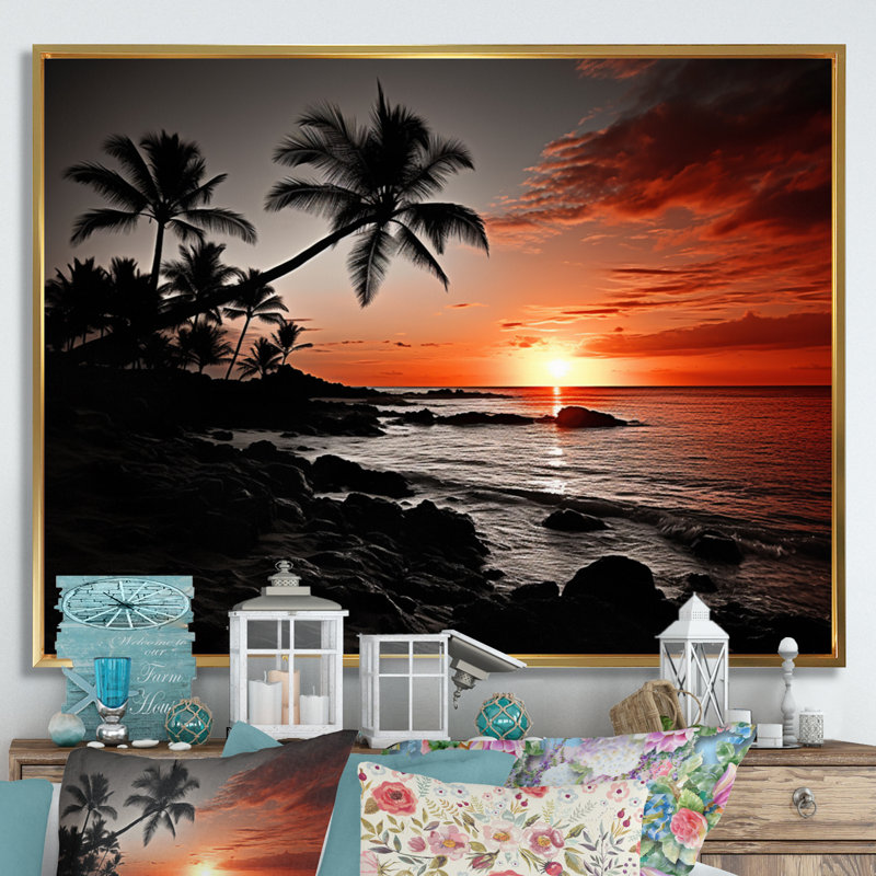 Hawaii Sunset Serenade I - Art mural d'Hawaï, H 30 po x l 40 po x P 1,5 po, Cadre flottant doré