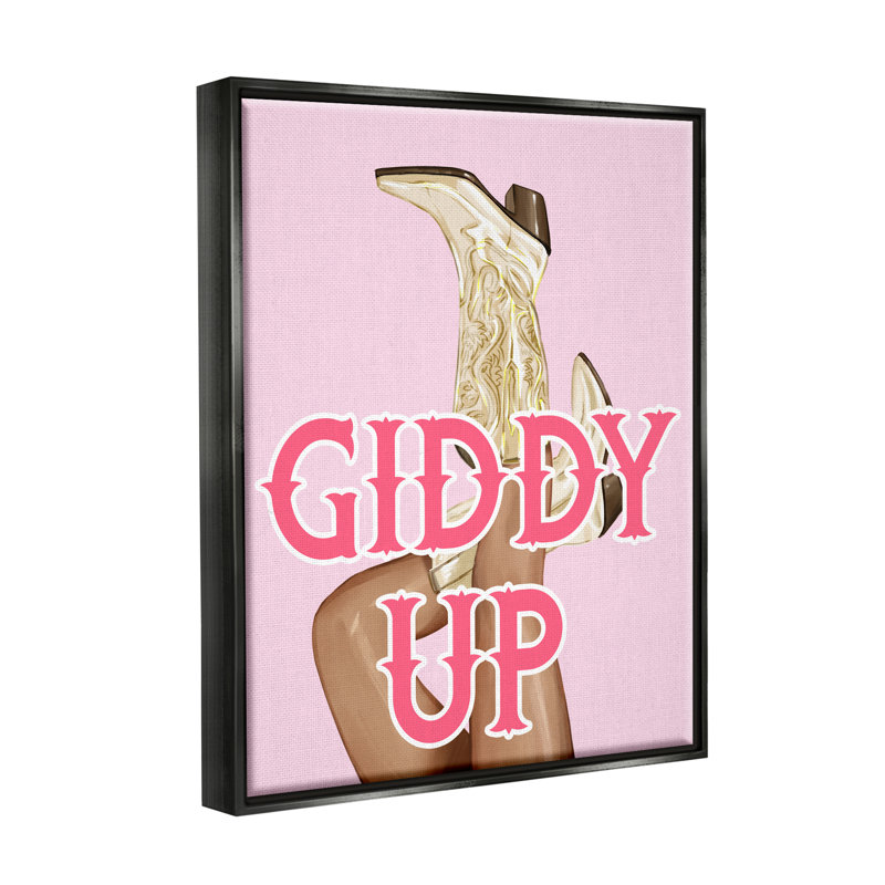 «Giddy Up Cowgirl», phrase encadrée sur toile par Ziwei Li, H 31 po x l 25 po x P 1,7 po, Cadre flottant noir de jais