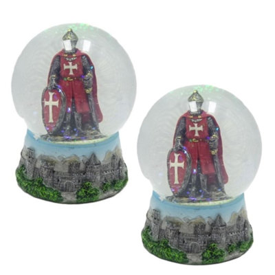 "2-PC Set" ICE ARMOR 3.25"W Red Crusader Snow Globe Statue Sculpture Ornament Decoration Home/Room Decor and Perfect Gift Ideas for Housewarming, Holidays and Birthdays Great Collectible Addition