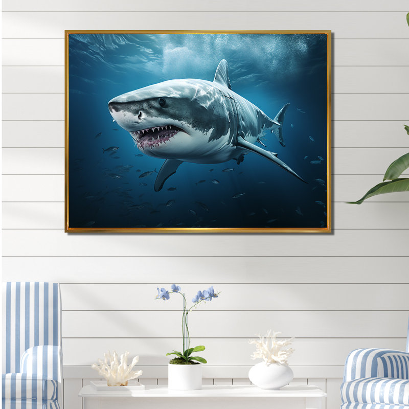 Océan, requin fantôme bleu II, reproduction d'art sur toile, Cadre flottant doré, H 30 po x l 40 po