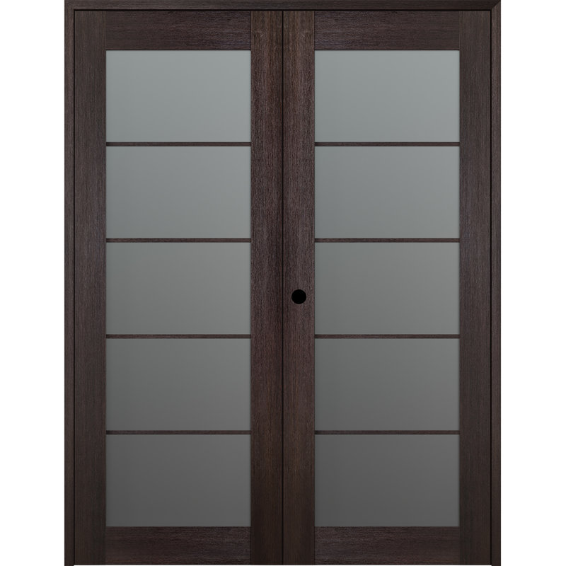 Avon 5-Lite Frosted Glass Veralinga Oak Composite Prehung French Door