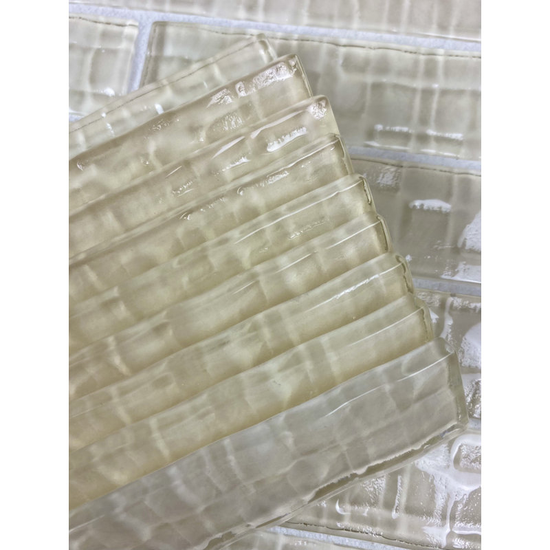 Metro Cubes 1 in. x 12 in. Textured Glass Straight Edge Trim Decorative Kitchen & Bathroom Wall Tile, Cream