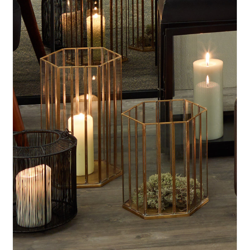 23cm Glass Tabletop Votive Holder, Gold, 31cm H x 20cm W x 17.5cm D