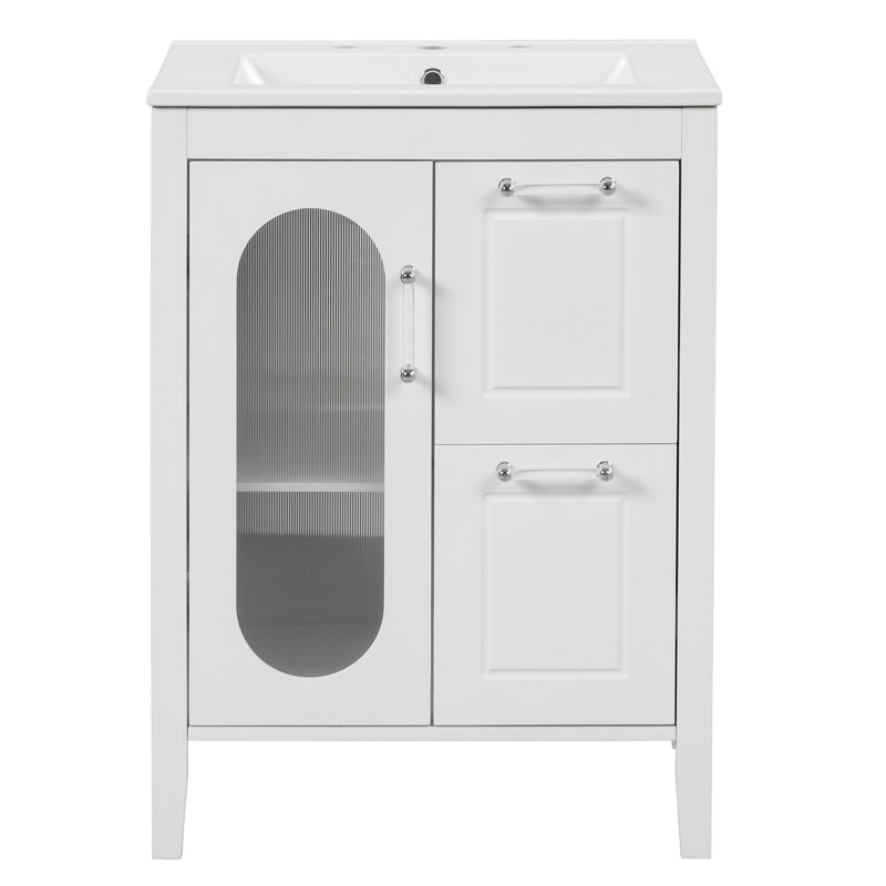 Meuble-lavabo avec lavabo, deux tiroirs et porte Richmond, Blanc