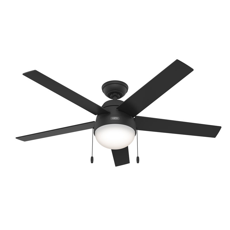 52" Anslee 5 - Blade Standard Ceiling Fan with Pull Chain and Light Kit Included, Matte Black