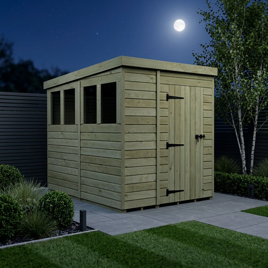 Total Sheds 5ft x 8ft Pent Garden Shed - Single Door - With Windows - Pressure Treated Timber - UK Manufactured