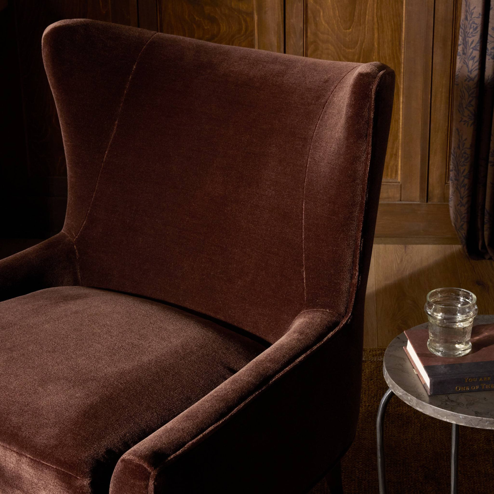 Perth Genuine Leather Wingback Chair, Toasted Parawood, Monte Chocolate