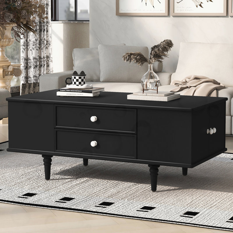 Table basse rectangulaire avec deux compartiments de rangement latéraux cachés, Noir
