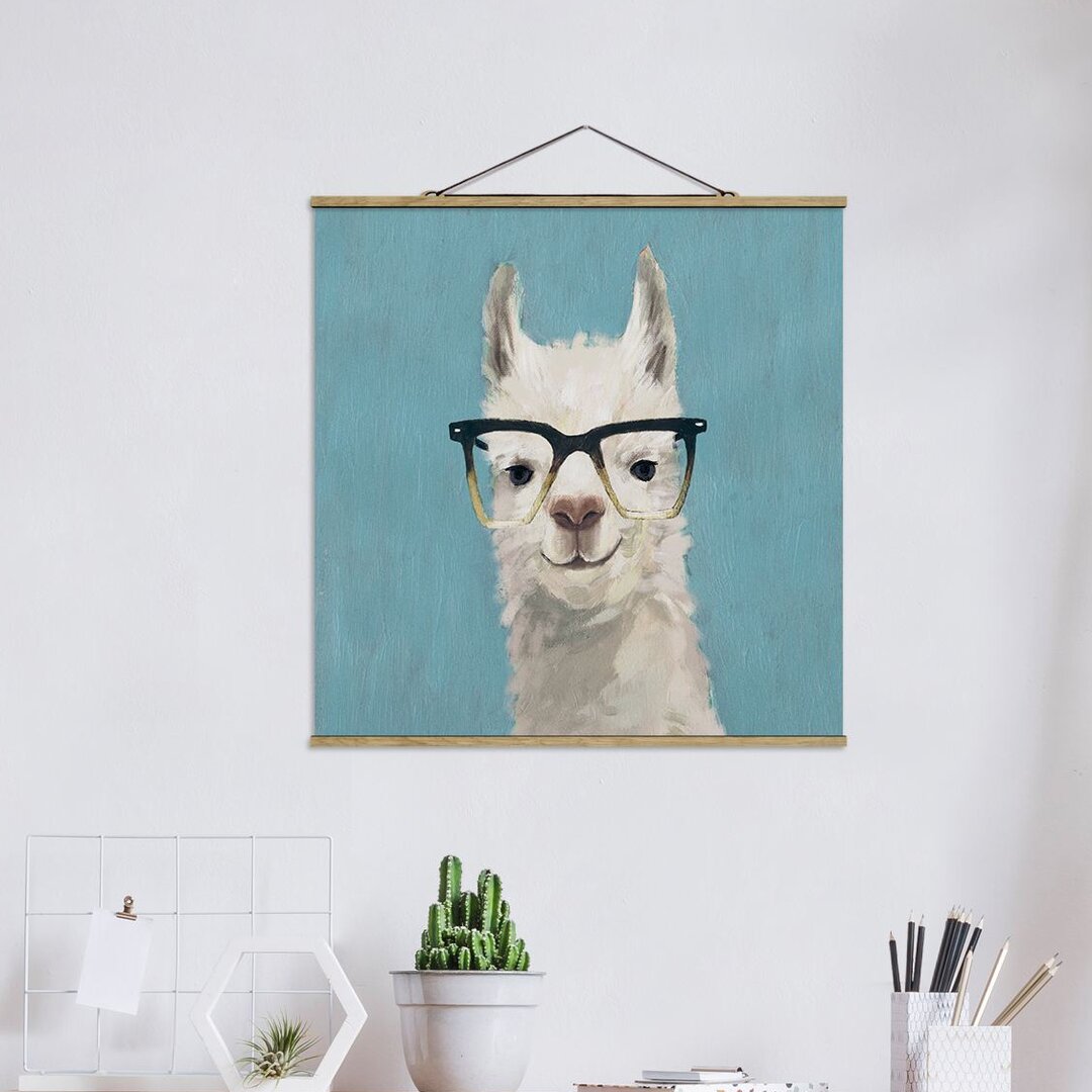 Stoffbild Mit Posterleisten - Lama Mit Brille IV - Quadrat 1:1