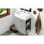 Armoire de salle de bain flottante 21,6 pouces avec lavabo en céramique Boville, trou de trop-plein, rangement sur le côté droit, tablettes ouvertes pour meuble-lavabo gris, portes simples à fermeture en douceur pour une utilisation silencieuse-121074248