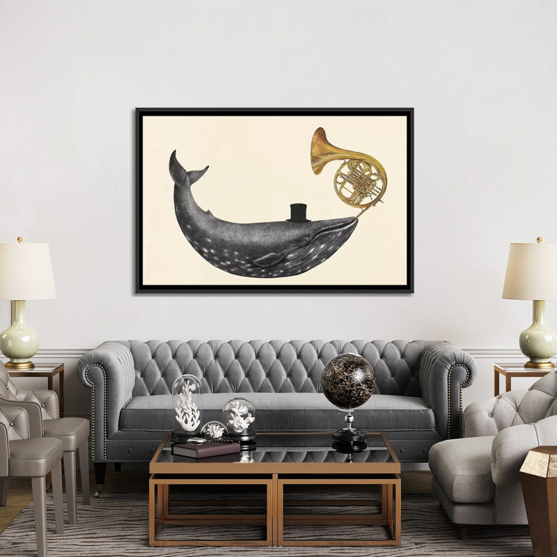 « baleinee song », impression sur toile, H 40 po x l 60 po x P 1,5 po, Toile avec cadre noir, Pas de tapis