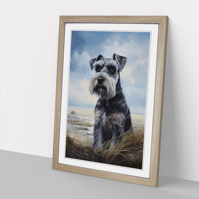 Schnauzer Informel - Single Picture Frame Rectangle Print on Wood, 46cm H x 34cm W x 2cm D, Oak 