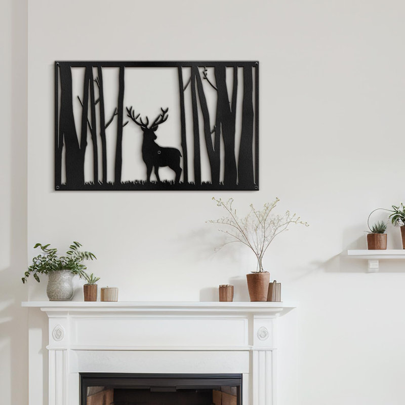 Décoration murale abstraite décorative murale cerf dans la forêt, Noir, H 15,36 po x l 24 po x P 0,05 po