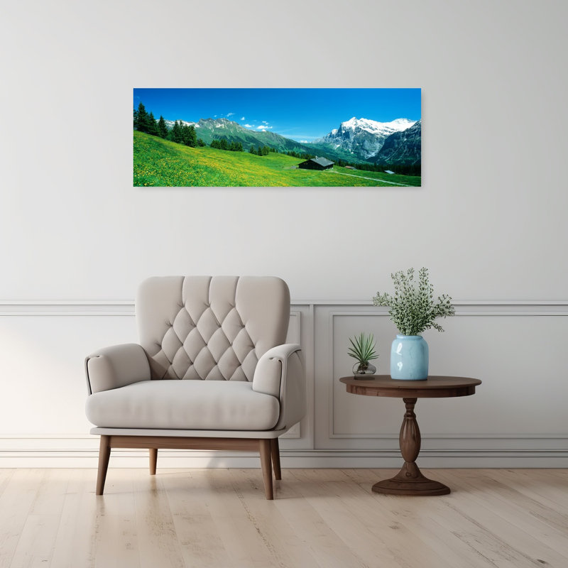 Grindelwald, Suisse, art abstrait contemporain de paysage floral, H 12 po x l 36 po