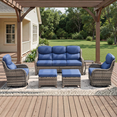 Ensemble de conversation de jardin en rotin pour 5 personnes avec repose-pieds