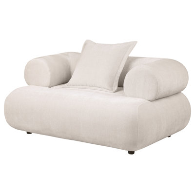 Fauteuil d'appoint Eskola en chenille avec accoudoirs arrondis, couleur ivoire