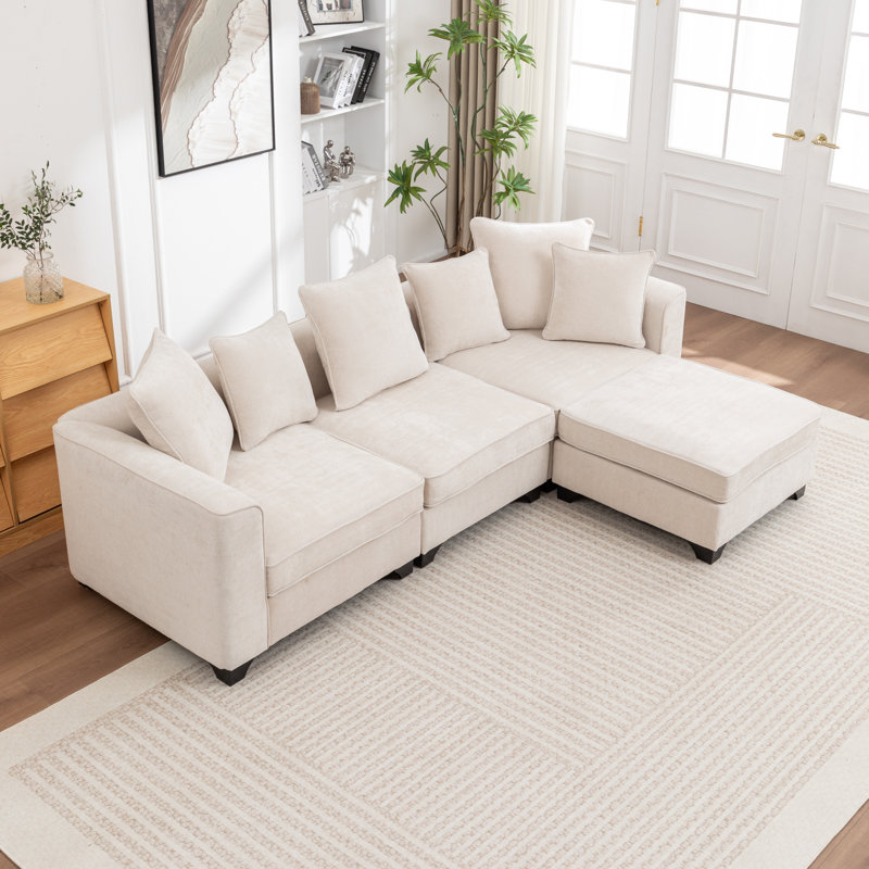 Canapé modulaire avec repose-pieds 4 pièces Mildred, Beige
