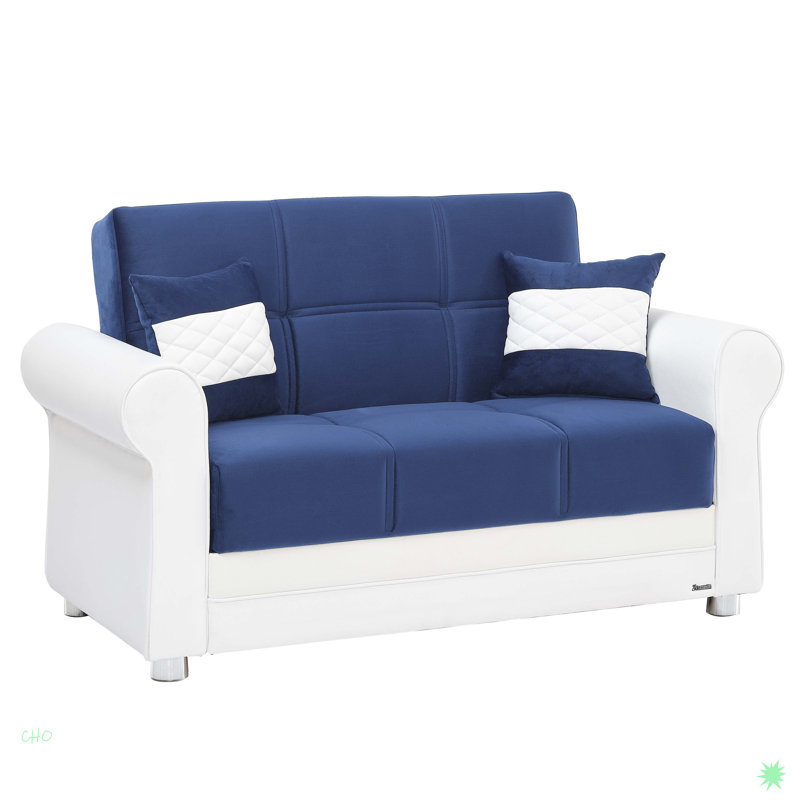 Causeuse convertible avec rangement Collection, PU, Bleu / blanc