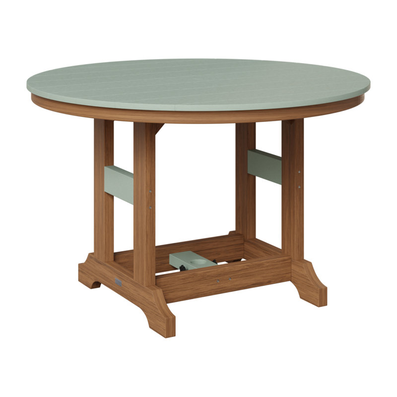 Garden Classic Outdoor Round Bar Table, Seafoam, Antique Mahogany
