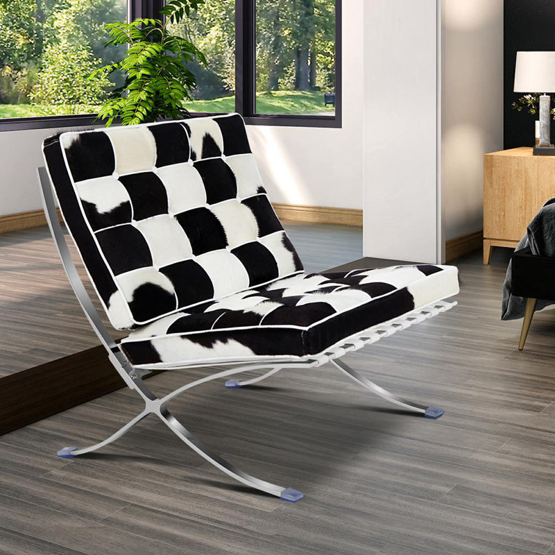 Satka Upholstered Recliner, Black/White Horse Hair Leather
