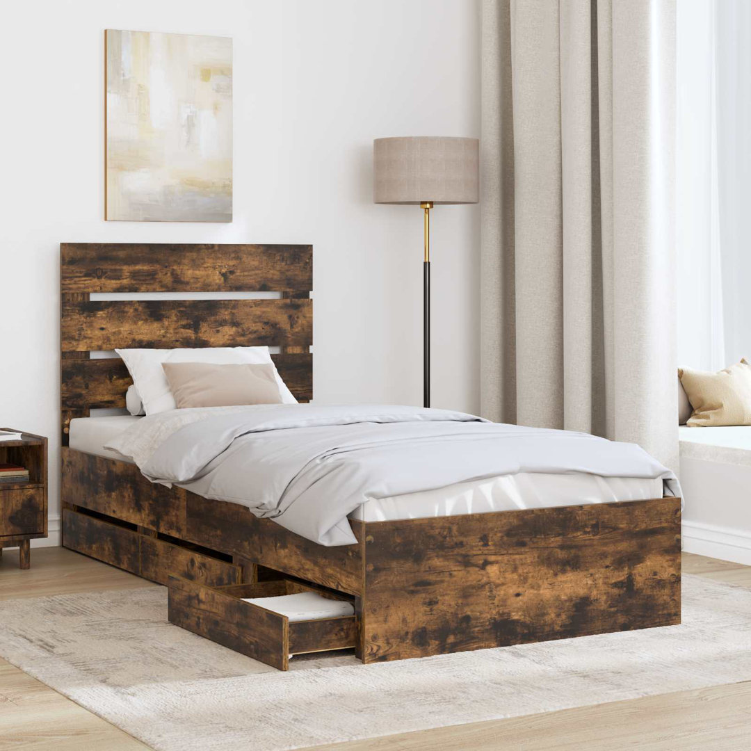Bed Frame With Drawer Concrete Grey 200 X 200 Cm Engineer Wood