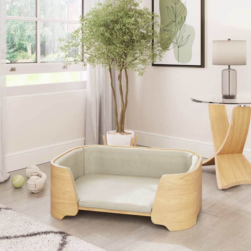 Luxury Curved Wood Dog Bed, Oak
