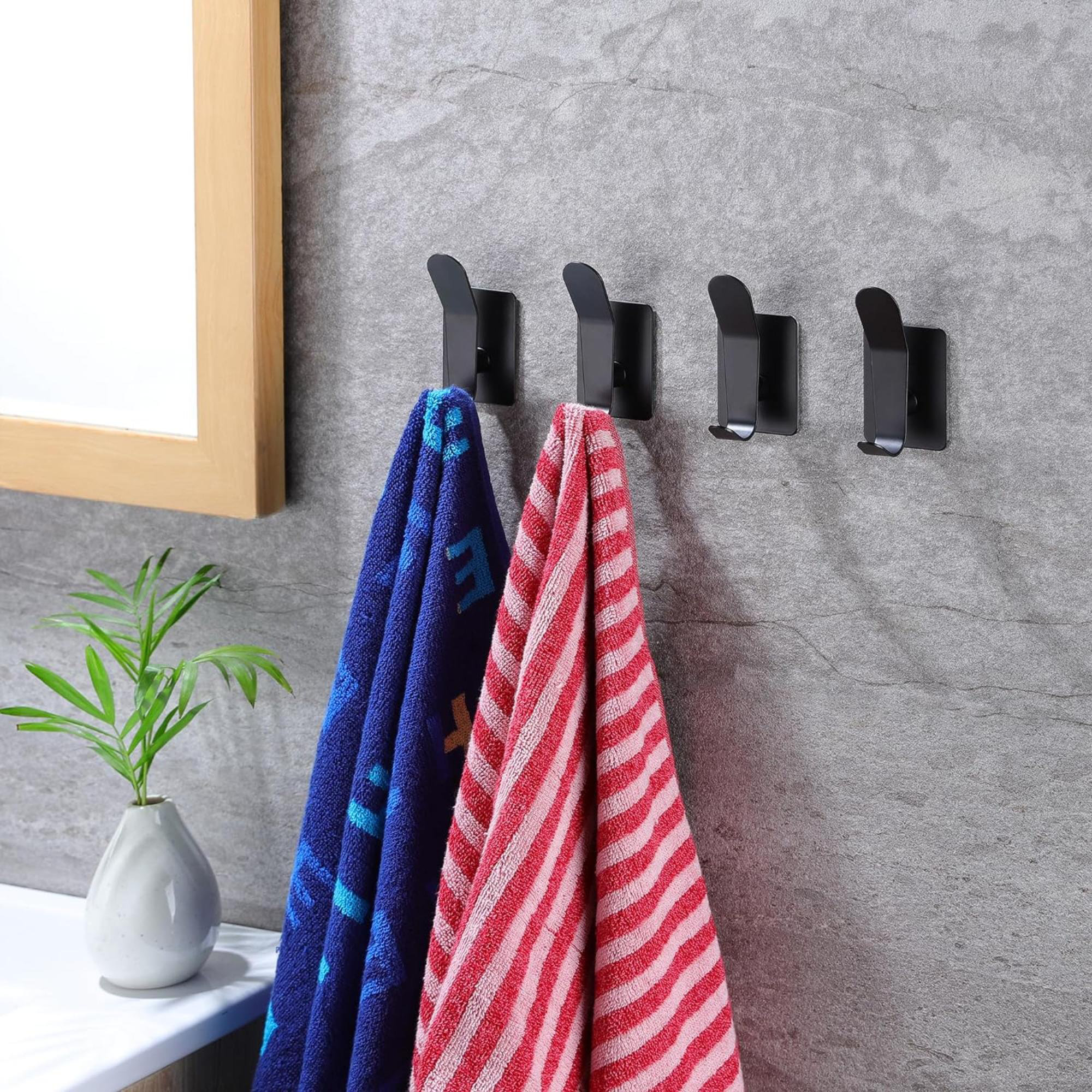 Textiles Hub Towel Hooks For Bathrooms - Adhesive Hooks For Hanging No  Drilling Stick On Wall Hooks/Bathroom Hooks For Towels/Robe/Coat/Hat, Matte  Black, Stainless Steel (4-Pack)