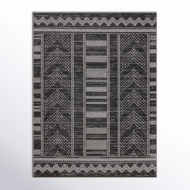 Phoebe Machine Washable Kimmons Chevron Area Rug in Black/Light Gray, Rectangle 9' x 12'