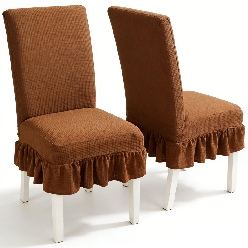 2 housses extensibles de chaise de salle à manger Parsons avec jupe à volants, housses élastiques pour chaises à haut dossier, protection en tissu infroissable pour la salle à manger, le restaurant et le banquet
