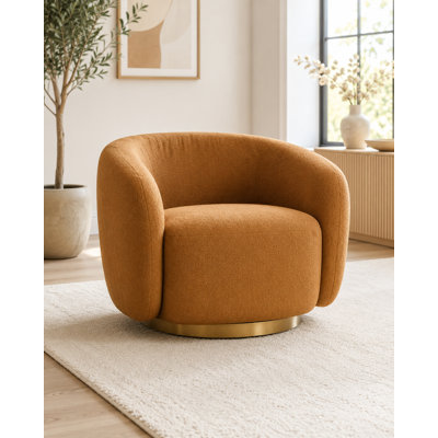 Dove 360° Swivel Barrel Chair with Teddy Upholstery and Gold Base
