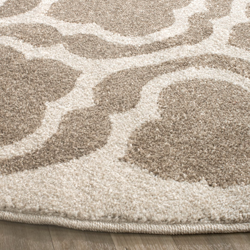 Tapis beige à motif géométrique Ammundsen, Rond 7 pi