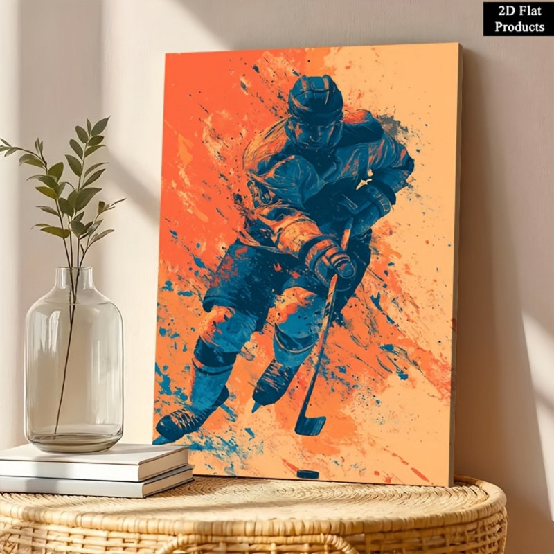 Art mural de joueur de hockey audacieux Topbout - Décoration moderne haut de gamme pour le salon, 40*28inch (100*70*2cm)