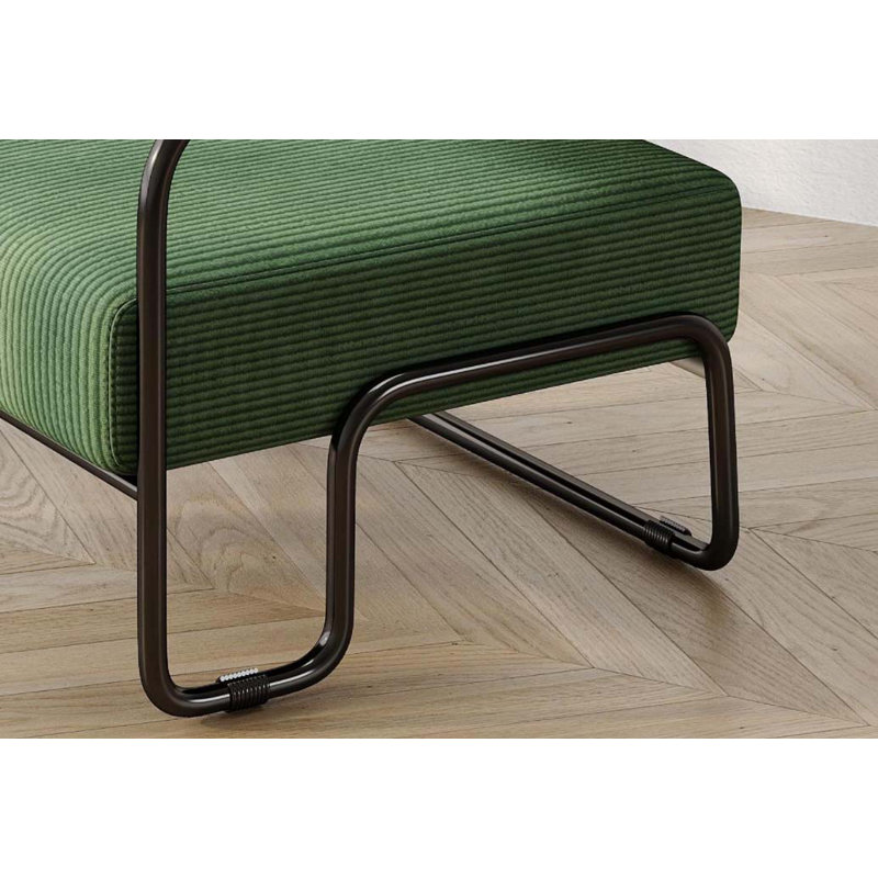 Fauteuil de salon en fer, gris, Velours côtelé vert foncé