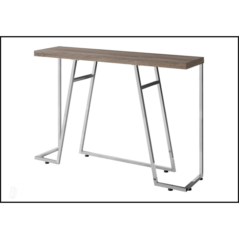 Console moderne étroite pour vestibule ou canapé, base en métal chromé durable et plateau en stratifié brun lisse