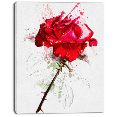 «Rose Sketch with Stem on White», reproduction d'art sur toile tendue