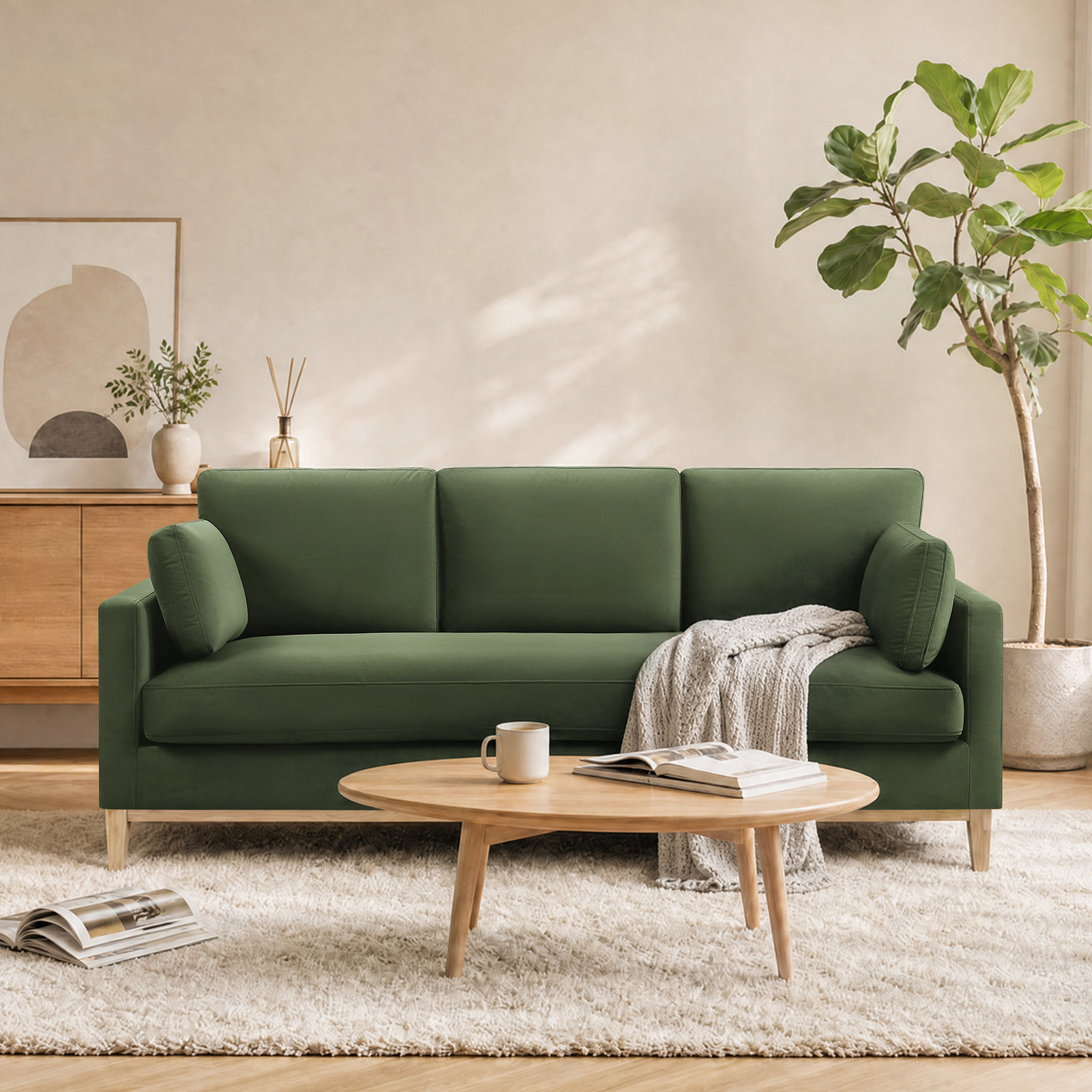 Ombra 84" Velvet Sofa, Kelly Green