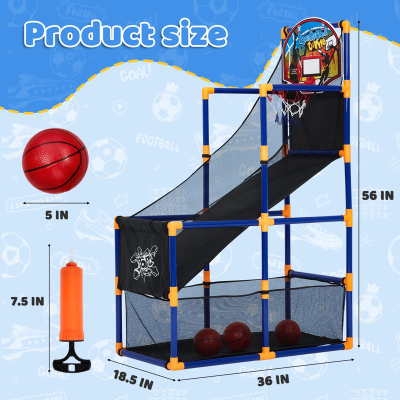 Ensemble de jeu d'arcade de basketball pour enfants avec 4 balles, cerceau de basketball réglable intérieur et extérieur et jeu de fléchettes