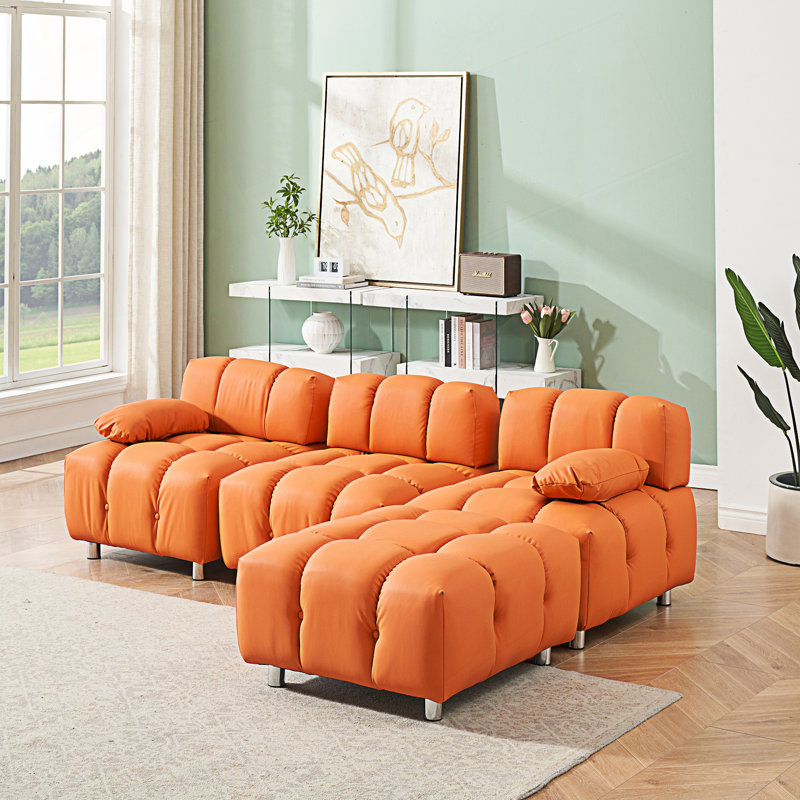 Canapé en tissu Technology, canapé en L, Orange