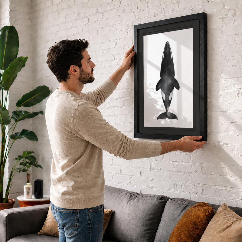 Shark Study Japandi - Framed Print, Walnut, A1 - 84.1 x 59.4 cm